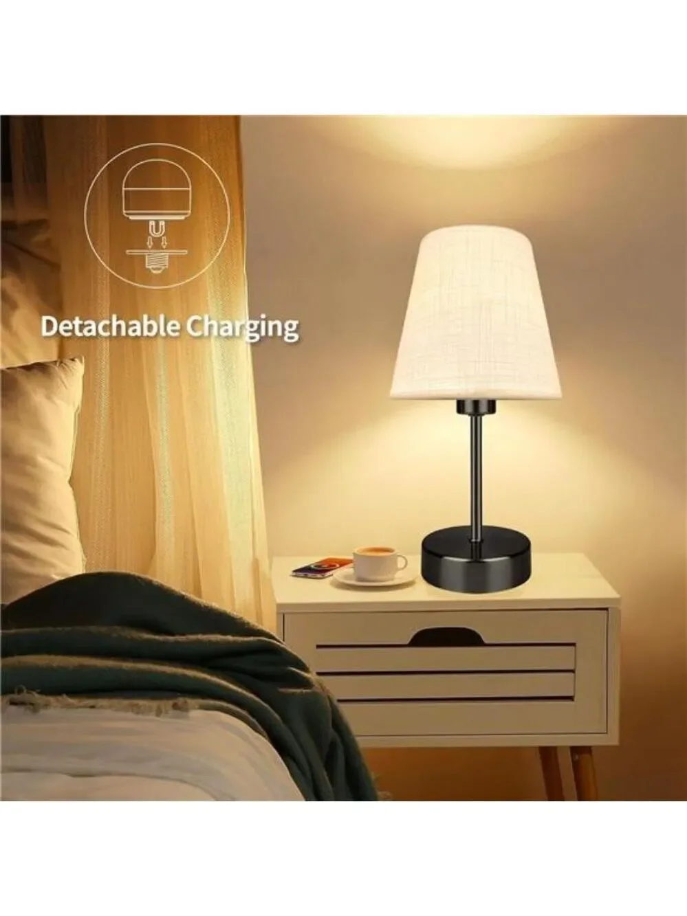 Mini Table Lamp Rechargeable Cordless Dimmable Night Light Warm Soft LED Bedroom